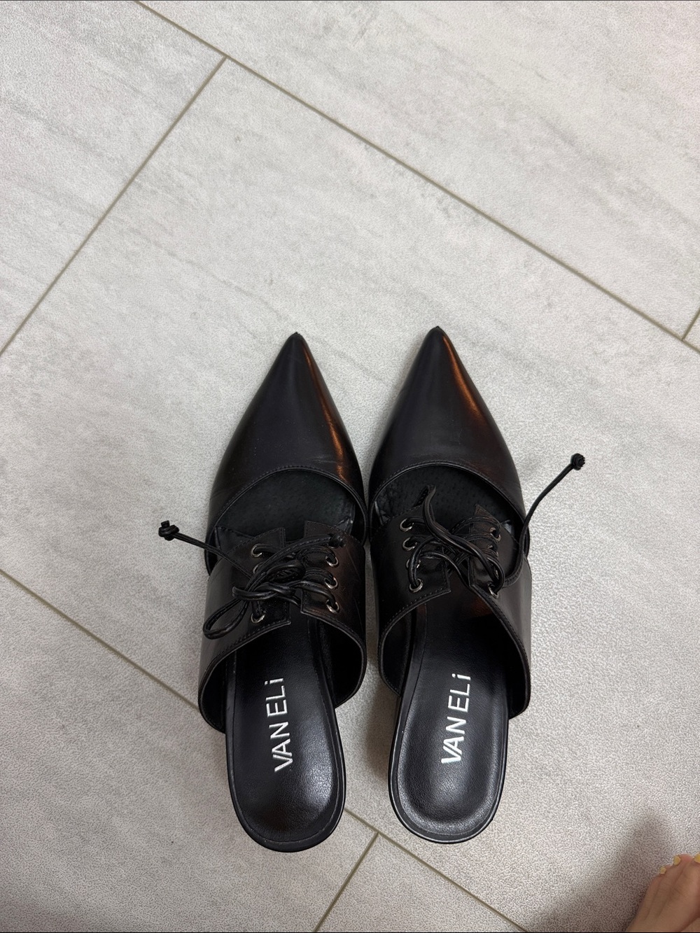Vaneli Black Pointed Lace-Up Slip-On Mule